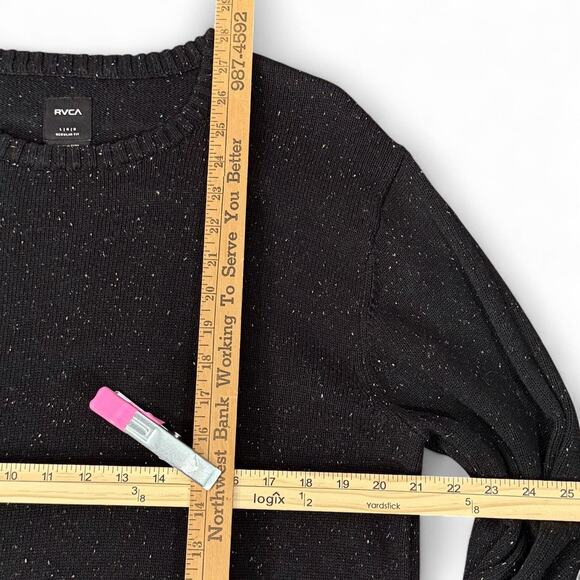 RVCA Crewneck Neps Sweater Skater Streetwear Goth Pullover Black Speckled Mens L - Picture 6 of 6